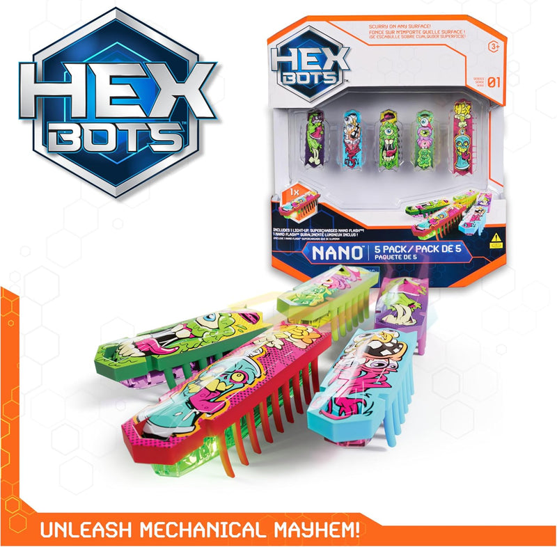 HEX BOTS - Nano Pack de 5, 4 Mini Bots avec Flash Bot Bonus