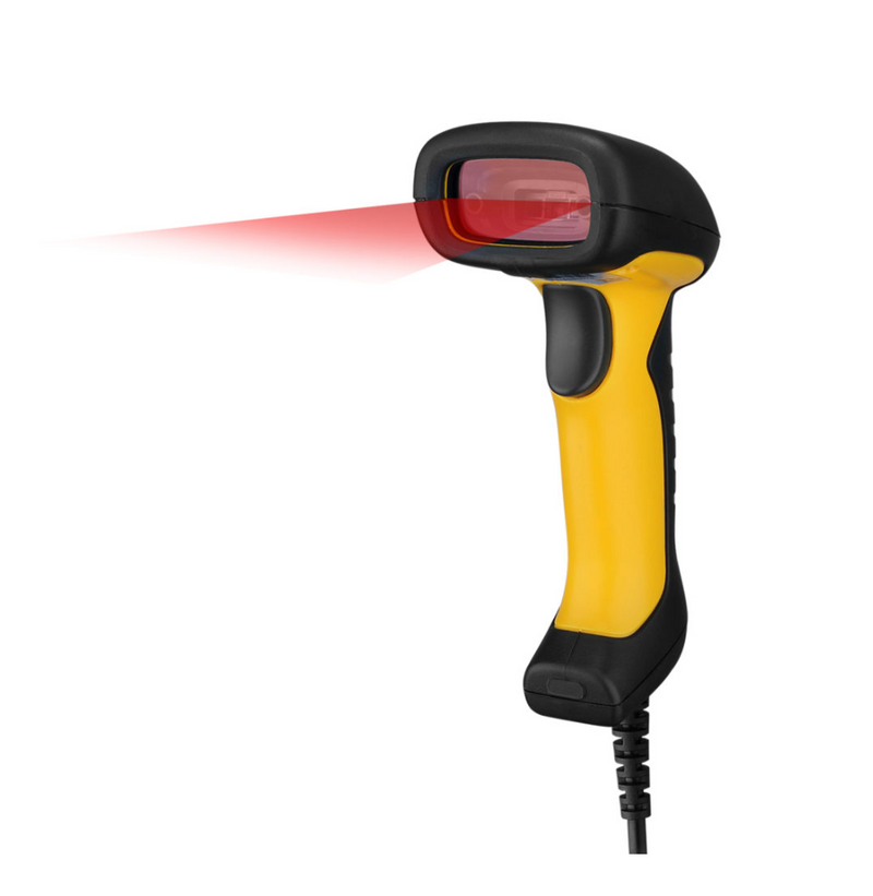 Adesso NuScan 2400U waterproof handheld barcode scanner in black and yellow – view 2