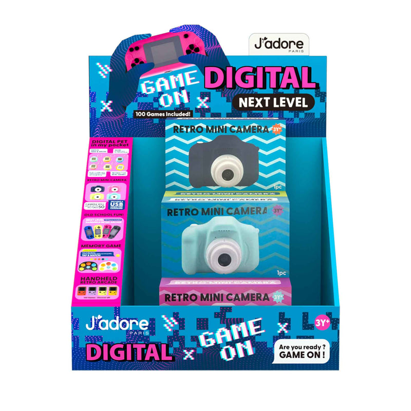 JADORE - Mini appareil photo numérique rétro (présentoir de 12 pièces)