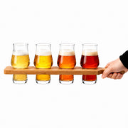 Masterbrew Craft Beer Tasting Flight with Bamboo Paddle (Set of 4 Glasses) | 190 mL / 6.6 oz – lifestyle or serving view