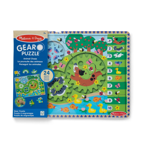 Melissa & Doug Animal Chase I-Spy 24-piece wooden gear puzzle