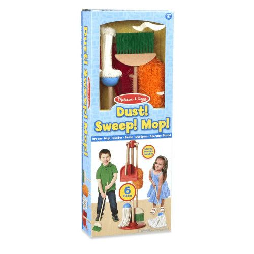 Melissa & Doug Dust! Sweep! Mop! wooden cleaning play set with stand