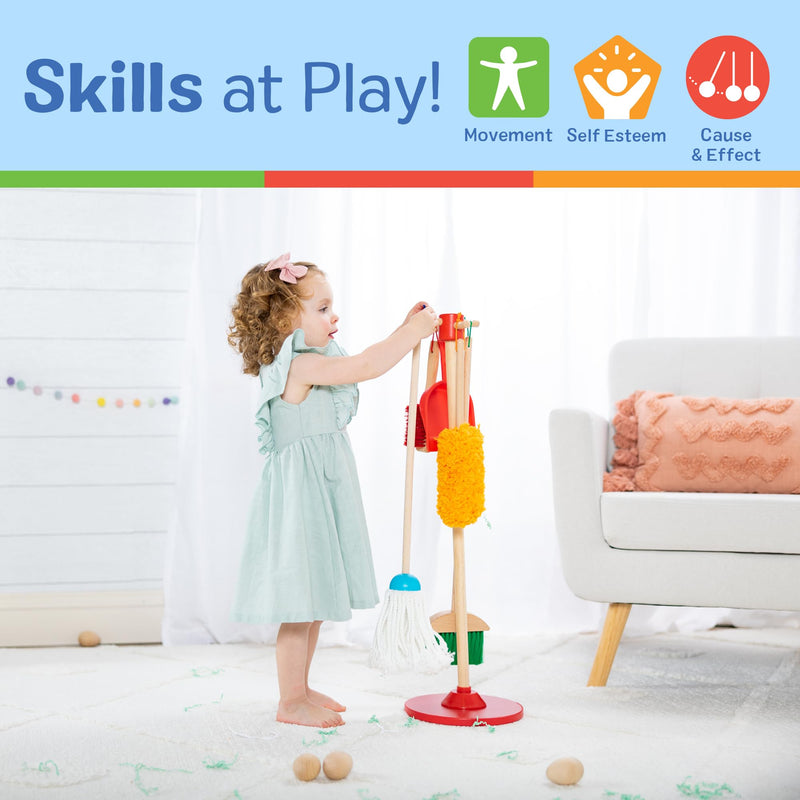 Melissa & Doug Dust! Sweep! Mop! wooden cleaning play set with stand – view 6