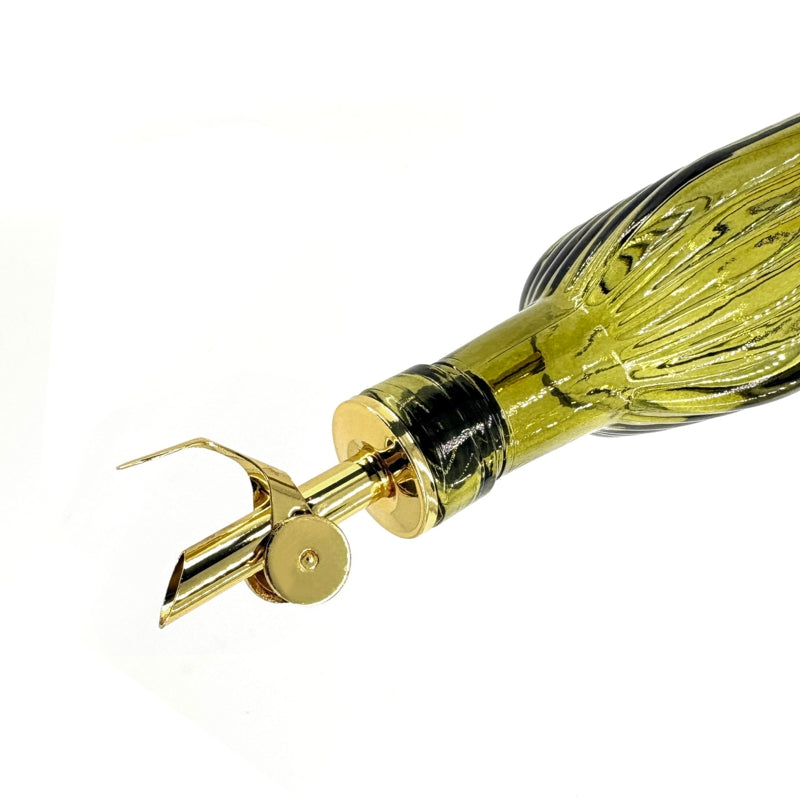Natural Living - Glass Oil & Vinegar Bottle - Green — green bottle automatic pouring spout detail.