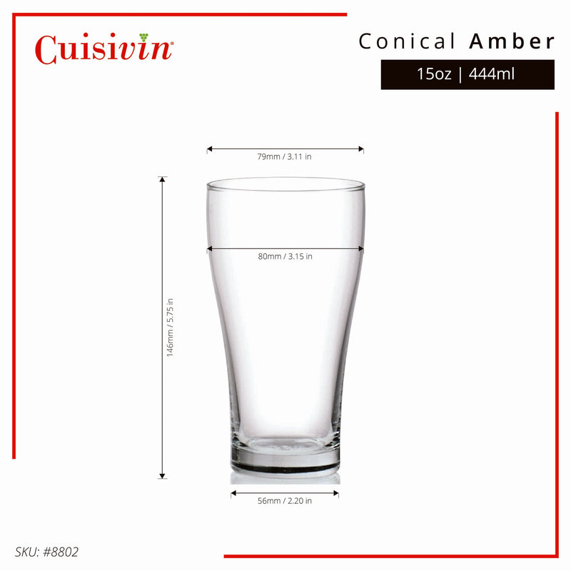 Masterbrew Conical Amber Beer Glasses (6-Pack) | 440 mL / 15 oz – size and product details