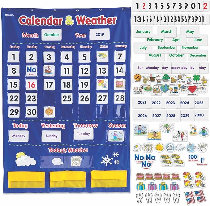 Learning Resources - Tableau de poche Calendrier et Météo - Organisation de la salle de classe