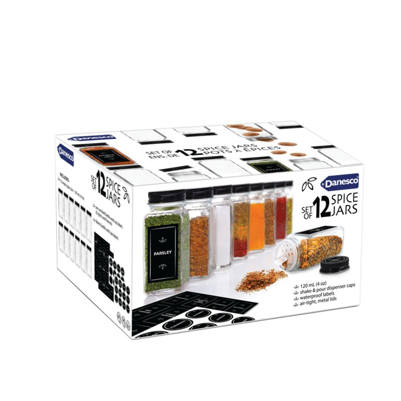 Danesco - Pots à épices et étiquettes - lot de 12