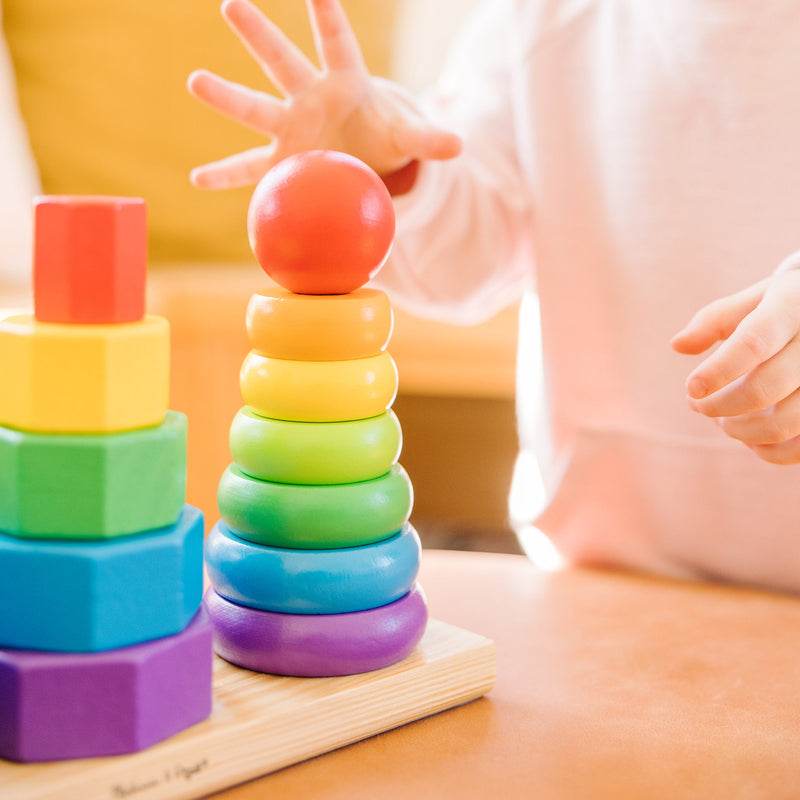 Melissa & Doug - Geometric Stacker - 21 Wooden Pieces - in use during play