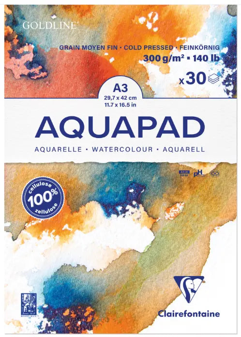 Goldline Aqua medium fine grit 300G white 30 sheets A3 (11.7 x 16.5 in)