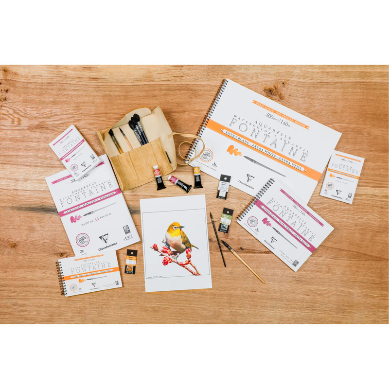 Watercolour Glued Pad 4 sides Fontaine Extra White Fine Grain 300G 15 pages (10.2 x 7.1 in)