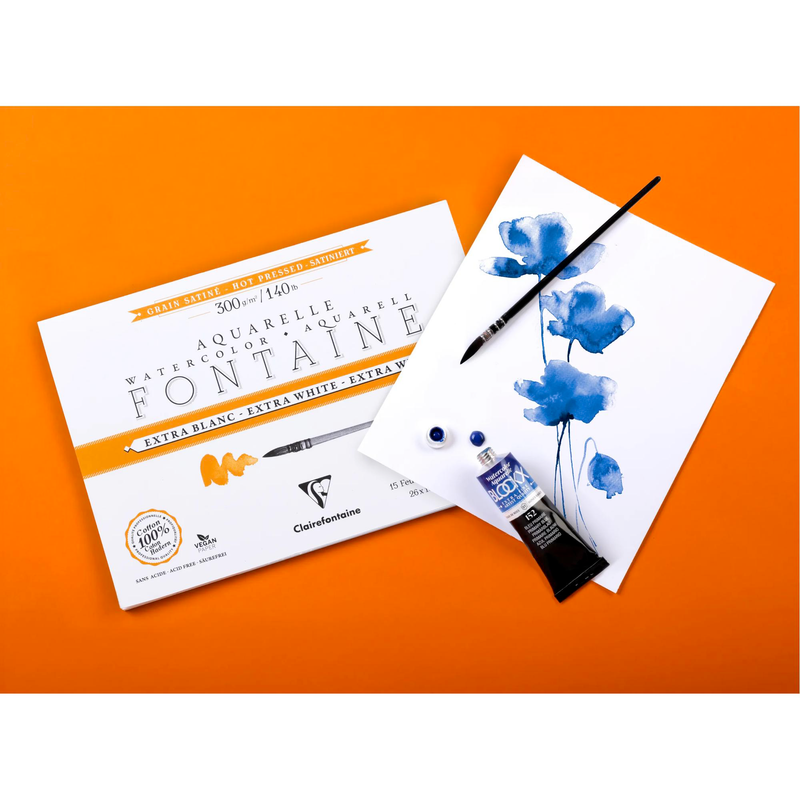 Watercolour Glued Pad 4 sides Fontaine Extra White Satin 300G 15 pages (9 x 12.2 in)