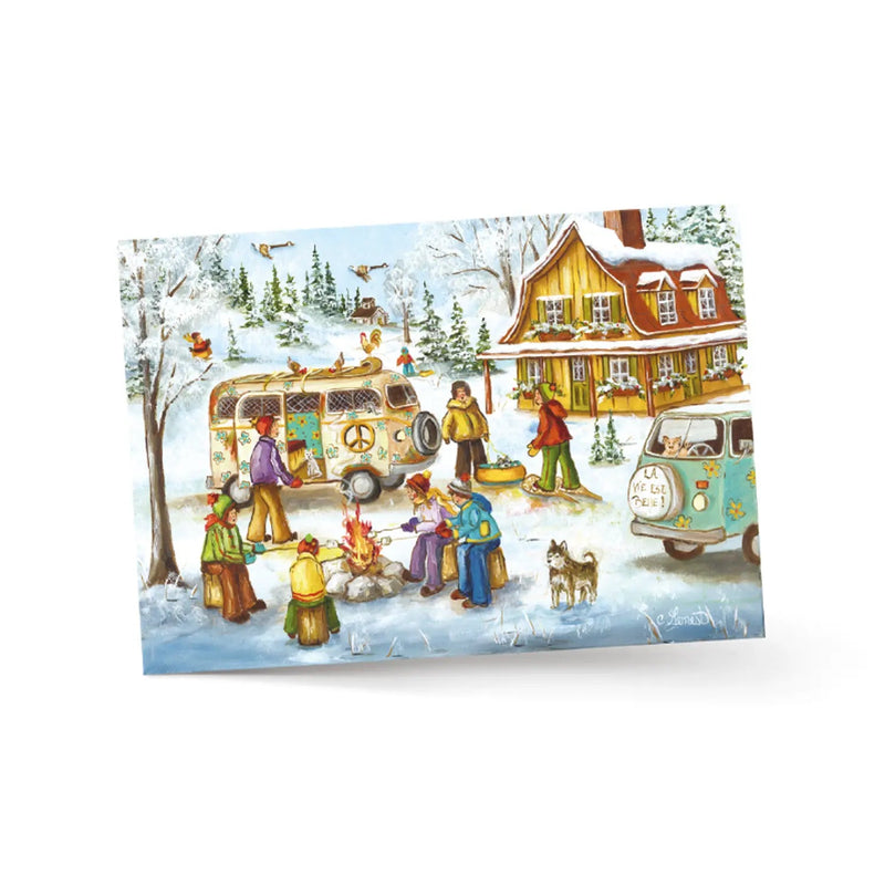 X-MAS CARD ENS. / 8: CHRISTINE GENEST / AROUND THE FIRE (BLANK)