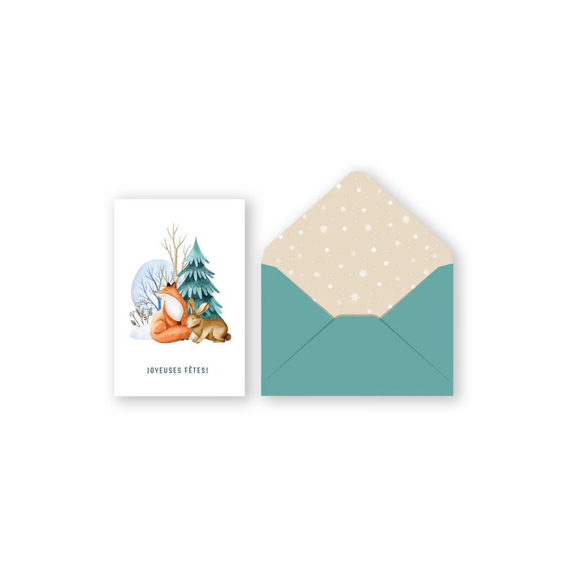 CARTE NOËL MINI IDV./ LAPIN ET RENARD