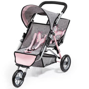 DUO - TWIN 3 WHEELS DOLLS PRAM - BUTTERFLY