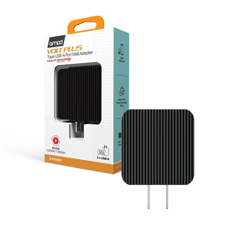 AMPD – Chargeur mural USB-A à trois ports Volt Plus | Noir
