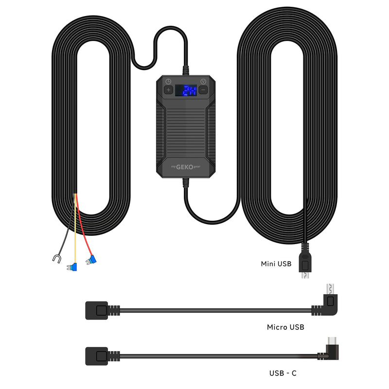 GekoGear – Dashcam Smart Hardwire Kit Pro with Mini USB, Micro USB, USB-C Connections