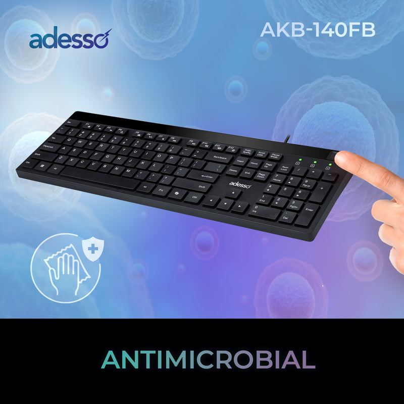 Adesso – Keyboard & Mouse Combo Wired Quiet Switch Low Profile with Fingerprint Reader - Black