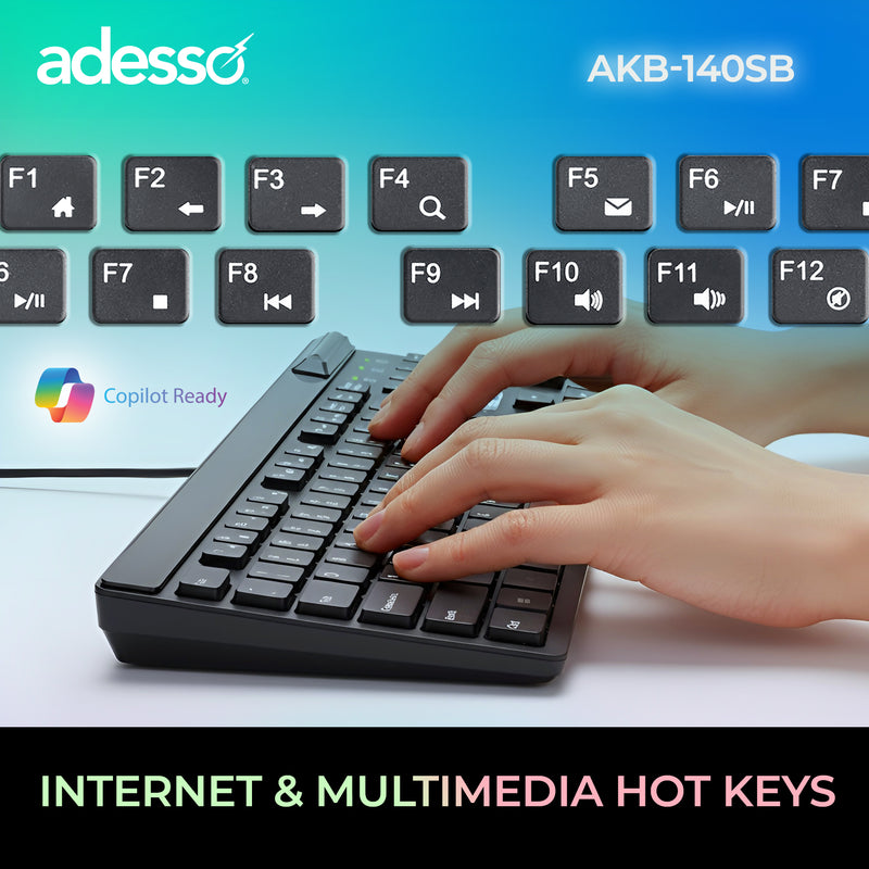 Adesso – Keyboard & Mouse Combo Wired Quiet Switch Low Profile with Smart Card Reader - Black