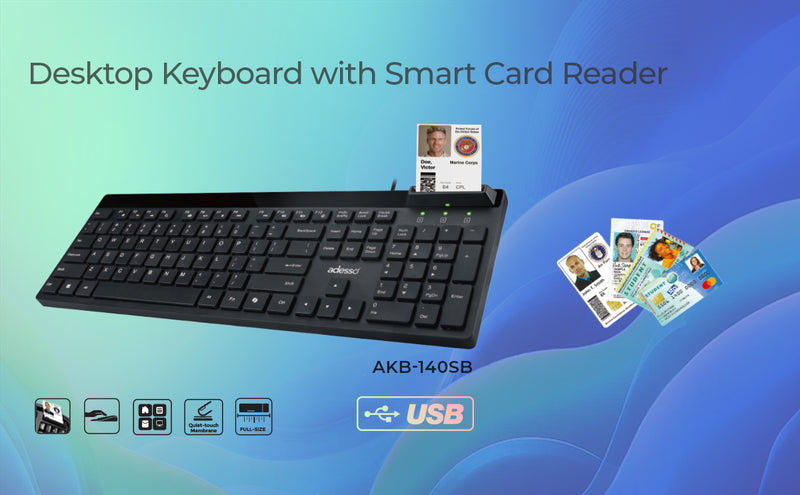 Adesso – Keyboard & Mouse Combo Wired Quiet Switch Low Profile with Smart Card Reader - Black