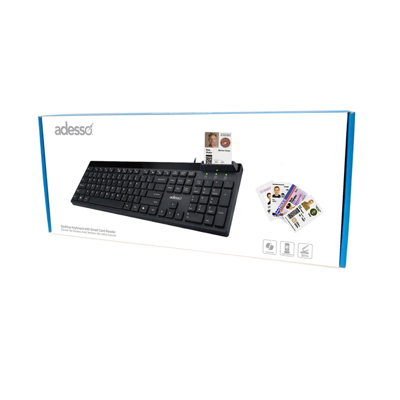 Adesso – Keyboard & Mouse Combo Wired Quiet Switch Low Profile with Smart Card Reader - Black
