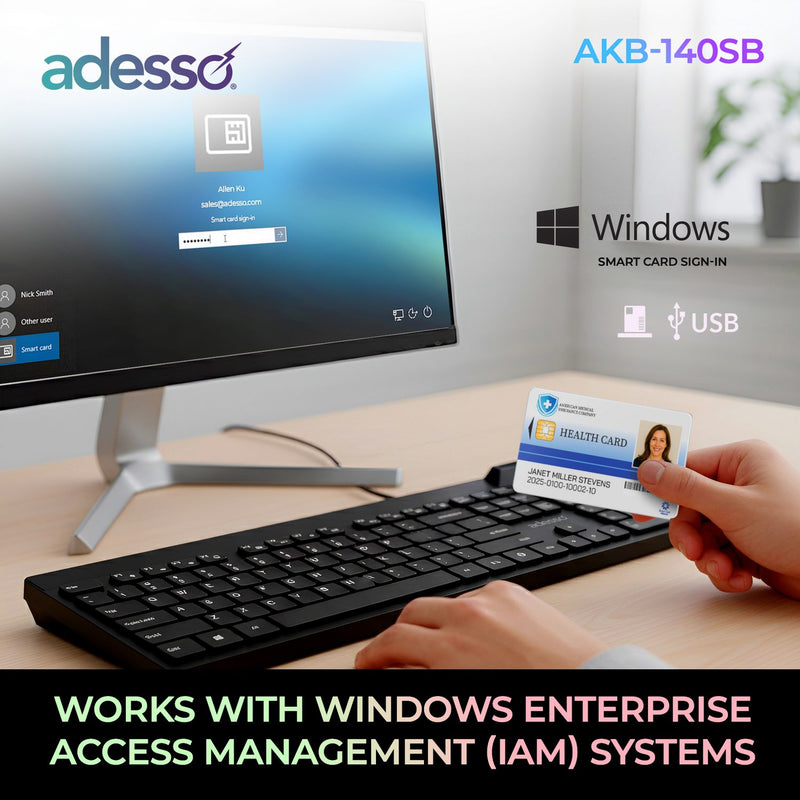 Adesso – Keyboard & Mouse Combo Wired Quiet Switch Low Profile with Smart Card Reader - Black
