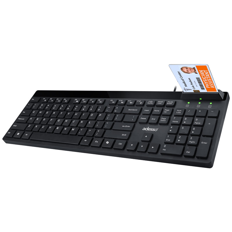Adesso – Keyboard & Mouse Combo Wired Quiet Switch Low Profile with Smart Card Reader - Black