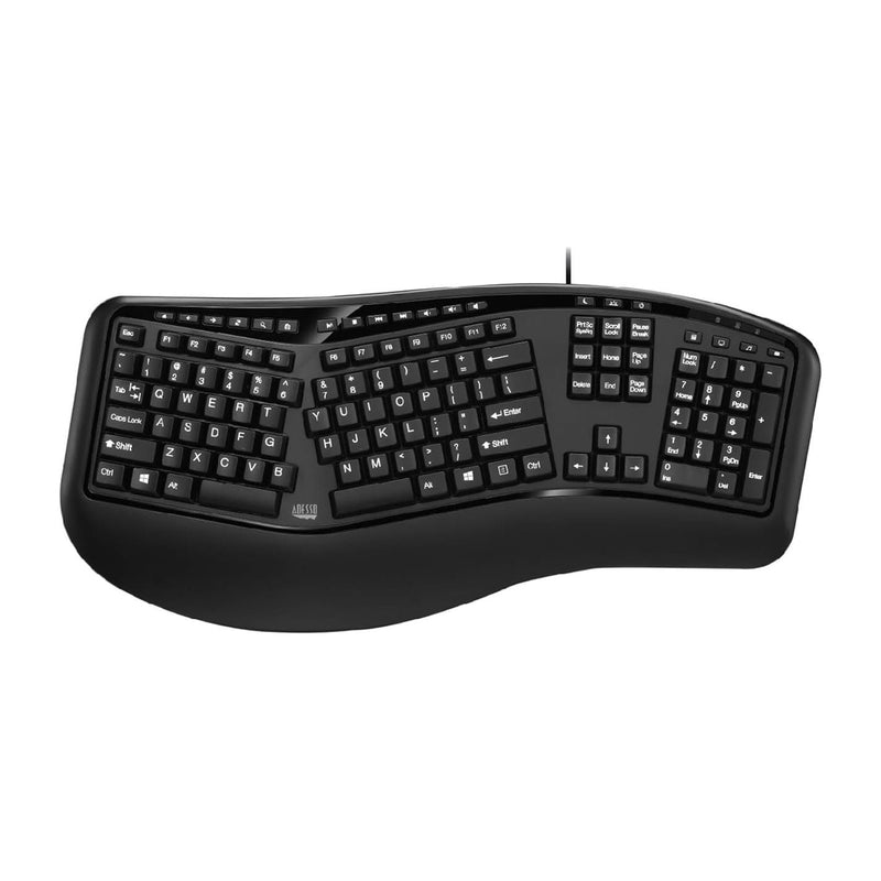 Adesso – Clavier filaire ergonomique à gros caractères 2X avec repose-poignets intégré - Noir