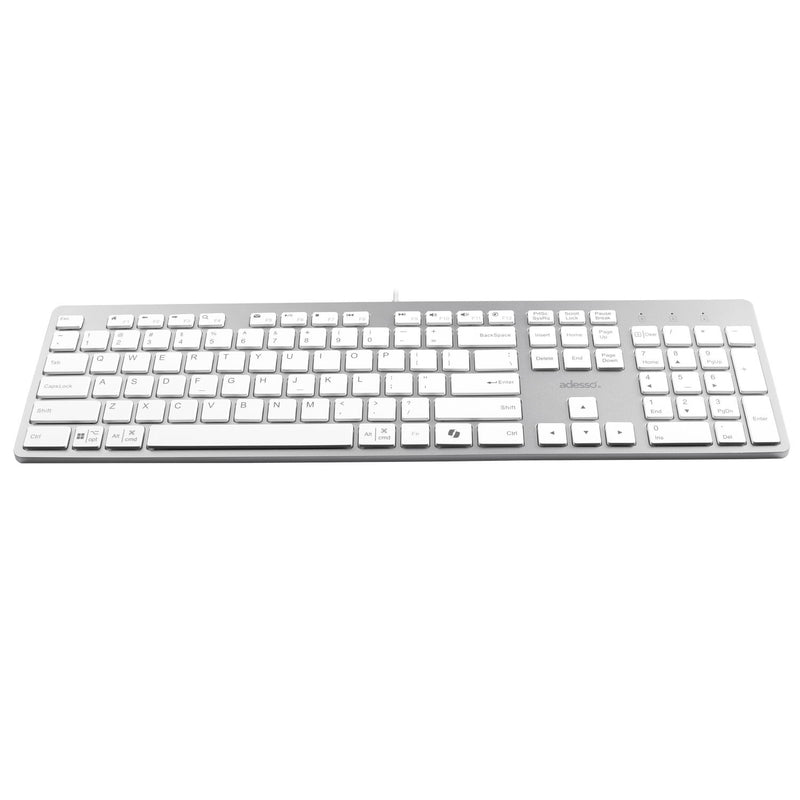 Adesso – Keyboard Wired EasyTouch USB-C Connector Copilot AI Hotkey Built in Hub with USB-A USB-C 3.5mm PC/Mac/Android - White