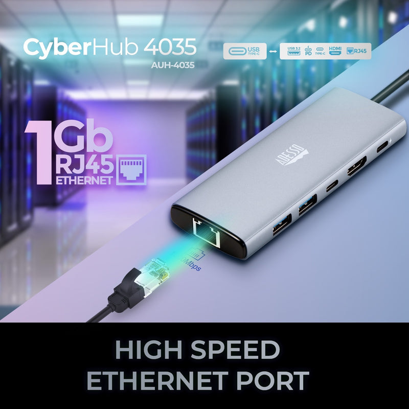 Adesso – Docking Station 6-in-1 Multiport supports USB C to HDMI, PD, RJ45, 2 x USB A, USB-C