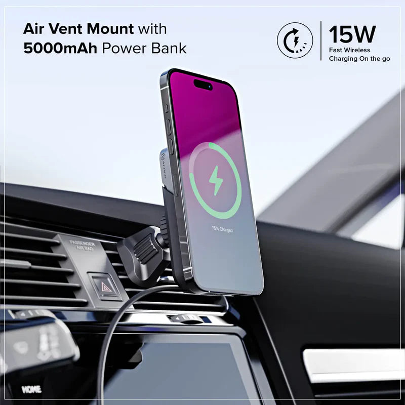 Alogic - Qi Car Charger 15W Vent Mount with Matrix+ 5000mAh- Black - Limolin 