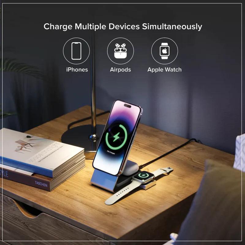 Alogic - Qi Charging & Powerbank Matrix+ 5000mAh 3-in-1 Fast Charging 7.5W USB-C Apple Watch Charger 2W 30W Wall Charger Kickstand MagSafe - Black - Limolin 