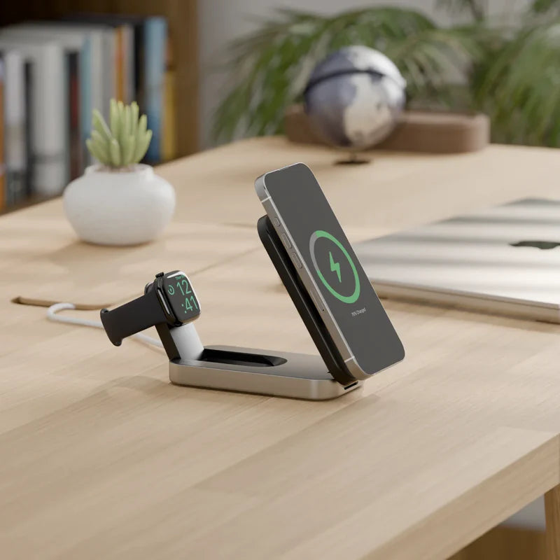 Alogic - Qi2 Charging Stand 2-in-1 Flip 2 Phone (15W) & Watch (3W) Charger with 3ft USB-C to USB-C Cable - Black - Limolin 