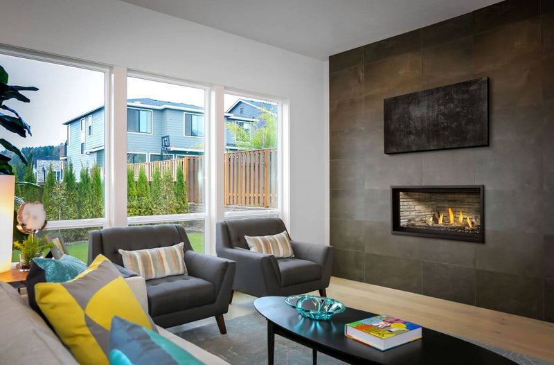 Napoleon - Ascent Linear Premium Natural Gas Fireplace - BLX46NTE (BLX46NTE) - installed room view. Shown with a finishing configuration; optional kits are sold separately.