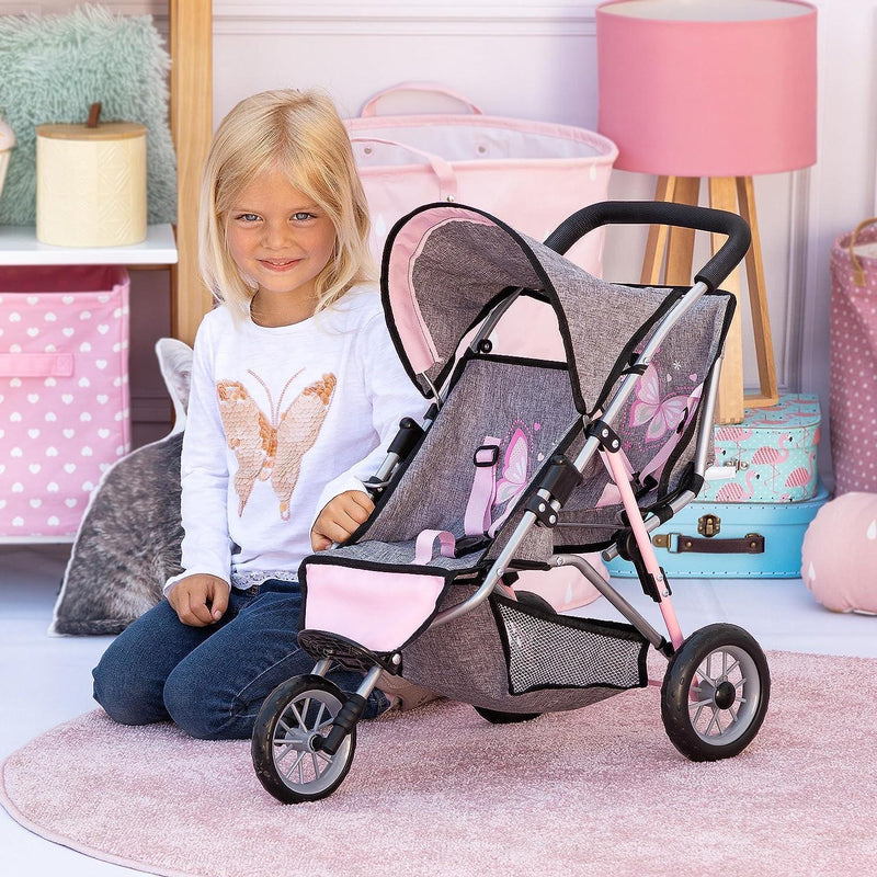Bayer Design - Duo - Twin 3 Wheels Dolls Pram - Butterfly - Limolin 