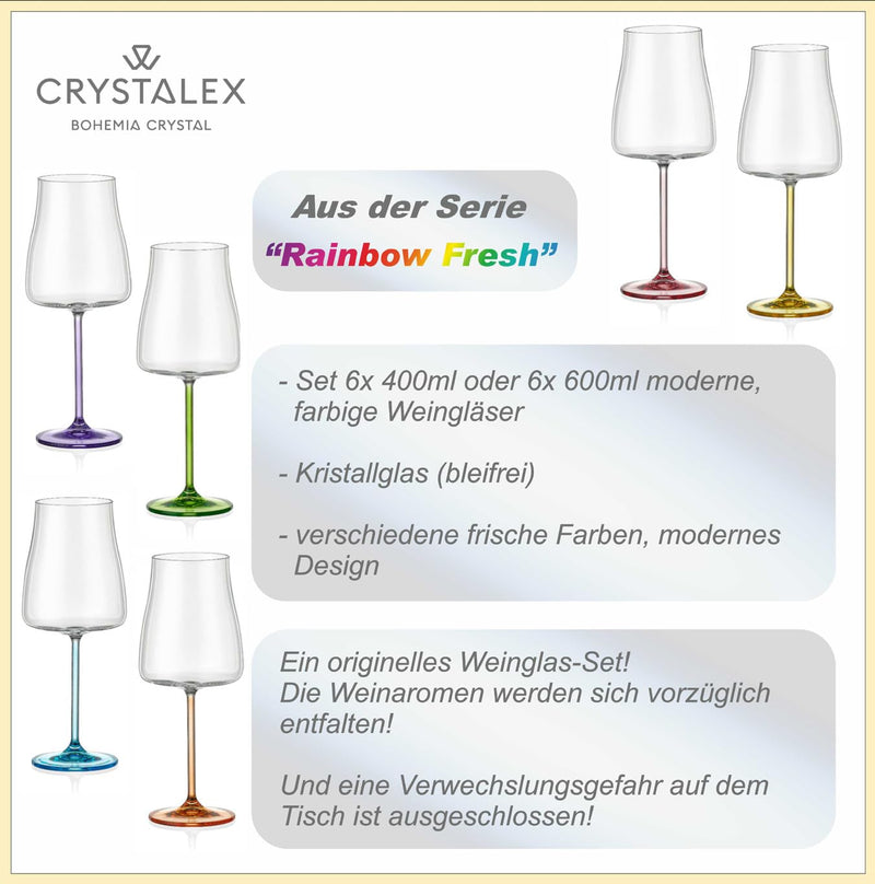 Bohemia Crystal - Rainbow Fresh Wine 600ml (Set of 6) Assorted - Limolin 
