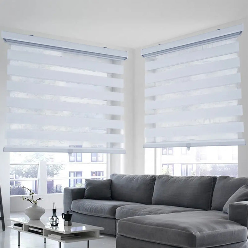 ITY Olivia Stone white cordless zebra blind, 84 by 84 inches