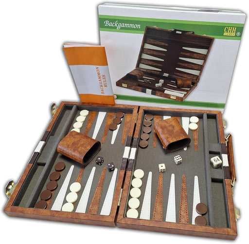CHH Games - Backgammon - 11 Inch Vinyl Brown & White Backgammon - Limolin 