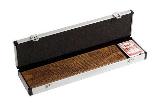 CHH Games - Cribbage - 3 Track Walnut Cribbage In Al Case - Limolin 