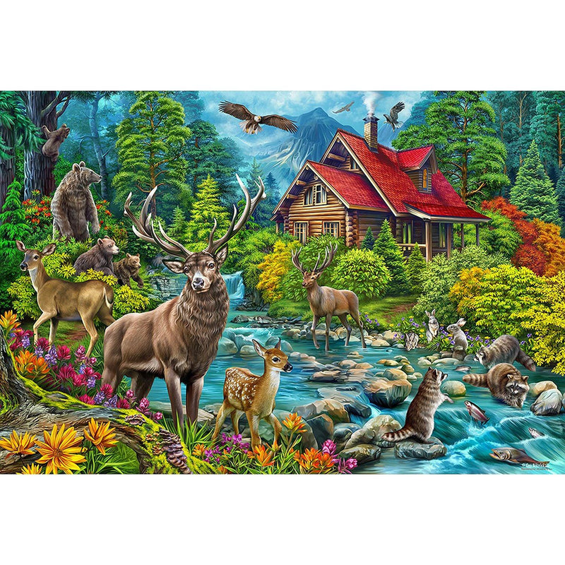 Cobble Hill - Red - Roofed Cabin (2000-Piece Puzzle) - Limolin 