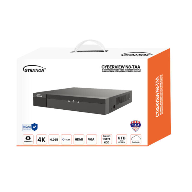 Gyration – Enregistreur vidéo réseau (NVR) CYBERVIEW N8-TAA avec entrée PoE 8 canaux - Conforme à la norme TAA