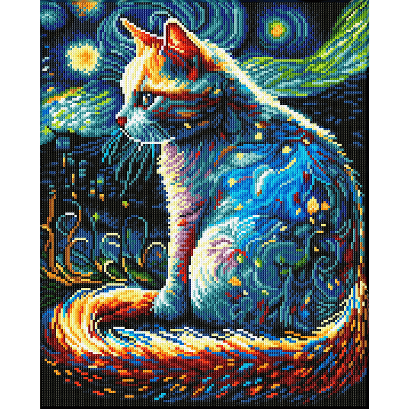 STARRY NIGHT CAT (19.9" x 15.9" - 50,5cm x 40,5cm)