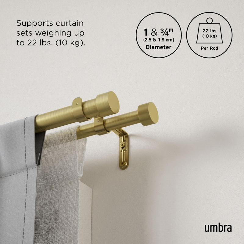 UMBRA - Cappa Double Curtain Rod _ 120-180" (305-457 cm) / Brass / 1" (2.5 cm)