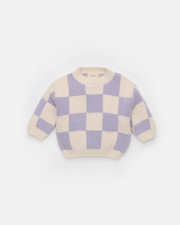 7AM - Checkers Boxy Sweater - Ecru, Taro - 9-12M