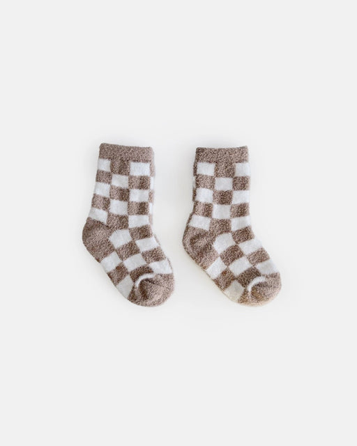 7AM - Checkers Chenille Short Socks - 2 pack - Ecru, Taupe - 12-24M