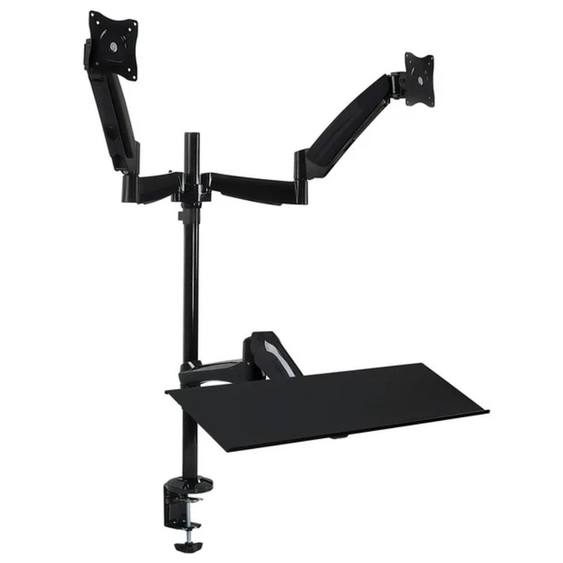 Mount-IT - Mount-It! Sit Stand Desk with Dual Monitor Mount up to 27In Monitors Heavy Duty Steel with Keyboard Mouse Tray Desk Clamp Gas Spring Arm Adjusts up and down 11.5 In