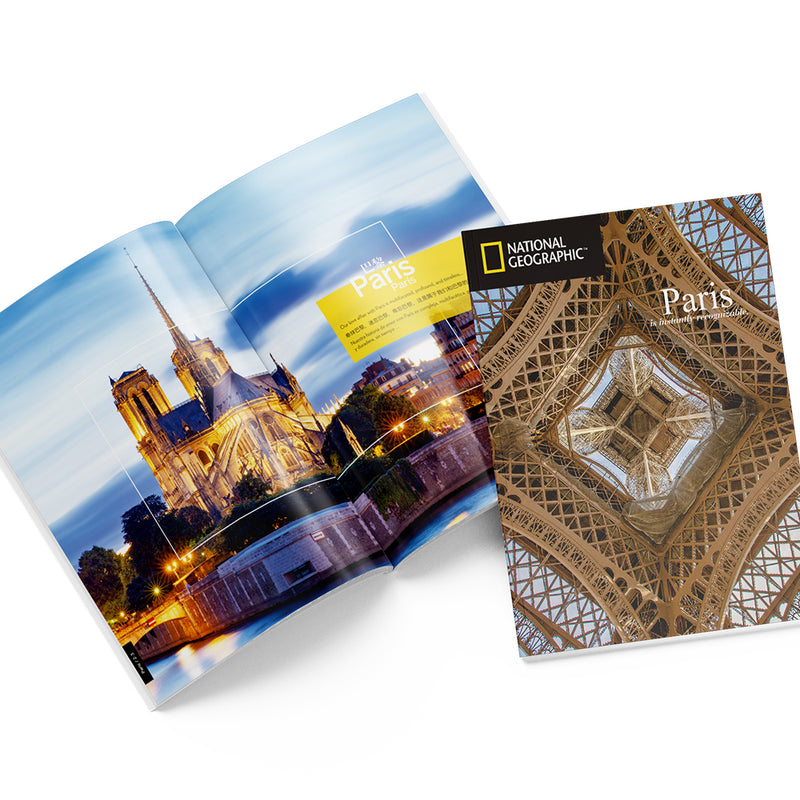 National Geographic - Notre-Dame de Paris 3D Puzzle — reference booklet and landmark photo details.