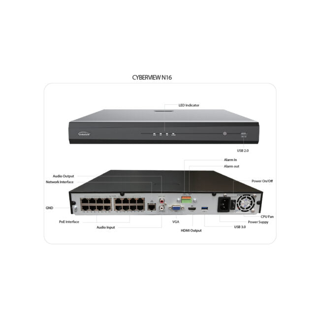 Gyration – Network Video Recorder (NVR) CYBERVIEW N16 with PoE 16-Channel Input