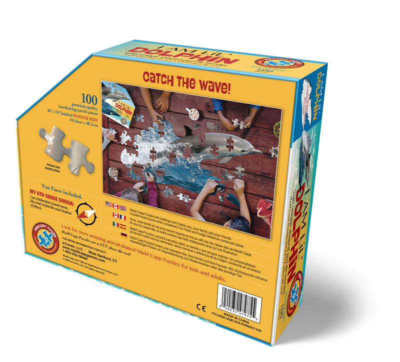 Madd Capp Puzzles – I Am Lil' Dolphin Jigsaw Puzzle | 100 Pieces – back of packaging