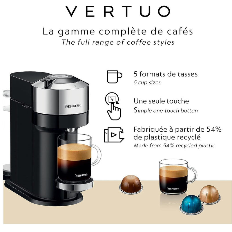 Nespresso Vertuo Next ENV120, Chrome — Factory Serviced