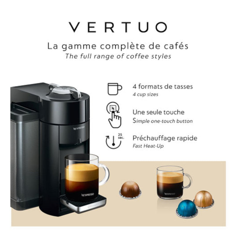 Nespresso ENV135BAECA Piano Black factory-serviced model – brewing features graphic